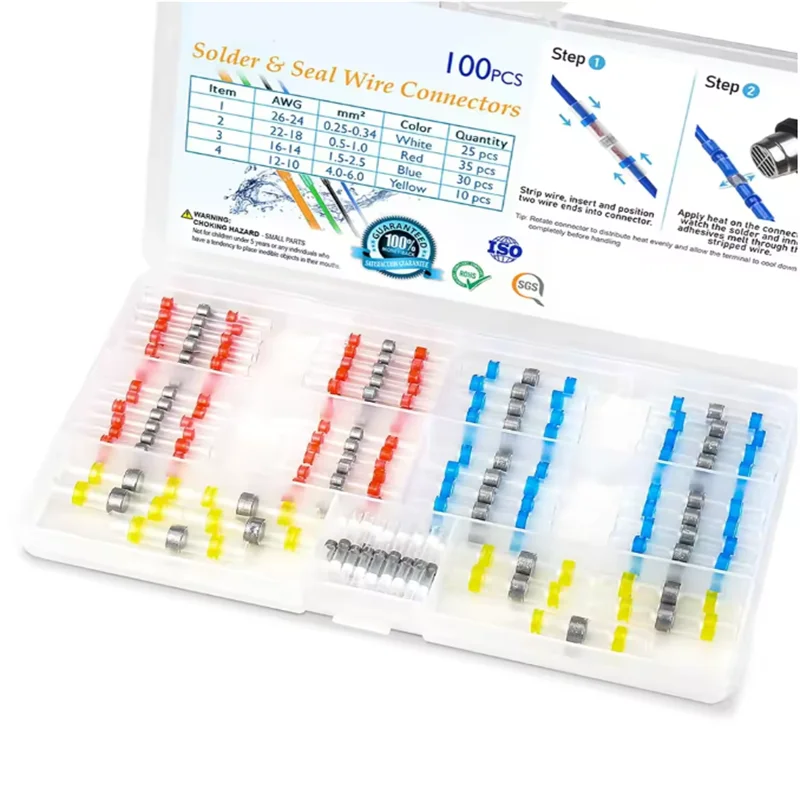 100/120/150PCS Solder Seal Wire Connectors Heat Shrink Butt Connectors Waterproof Insulated Electrical Wire Terminals