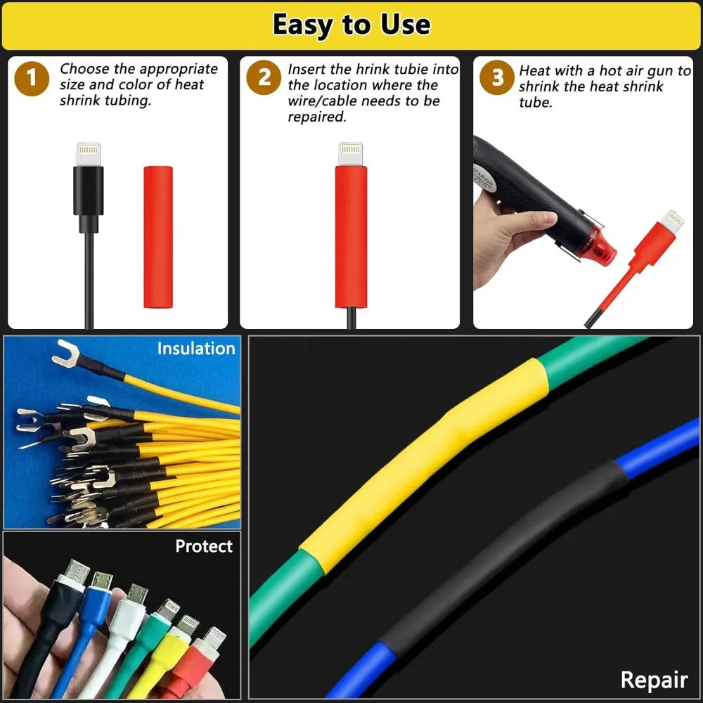 1160/580/164PCS Heat Shrink Tubing Kit Wire Shrinking Wrap C