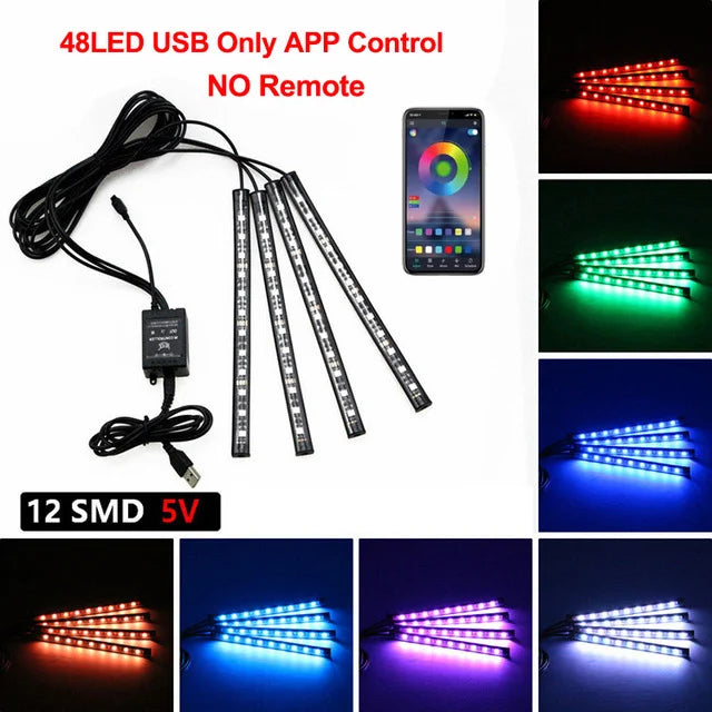 Neon LED Car Interior Ambient Foot Strip Light Kit Accessories Backlight Remote App Music Control Auto RGB Decorative Lamps