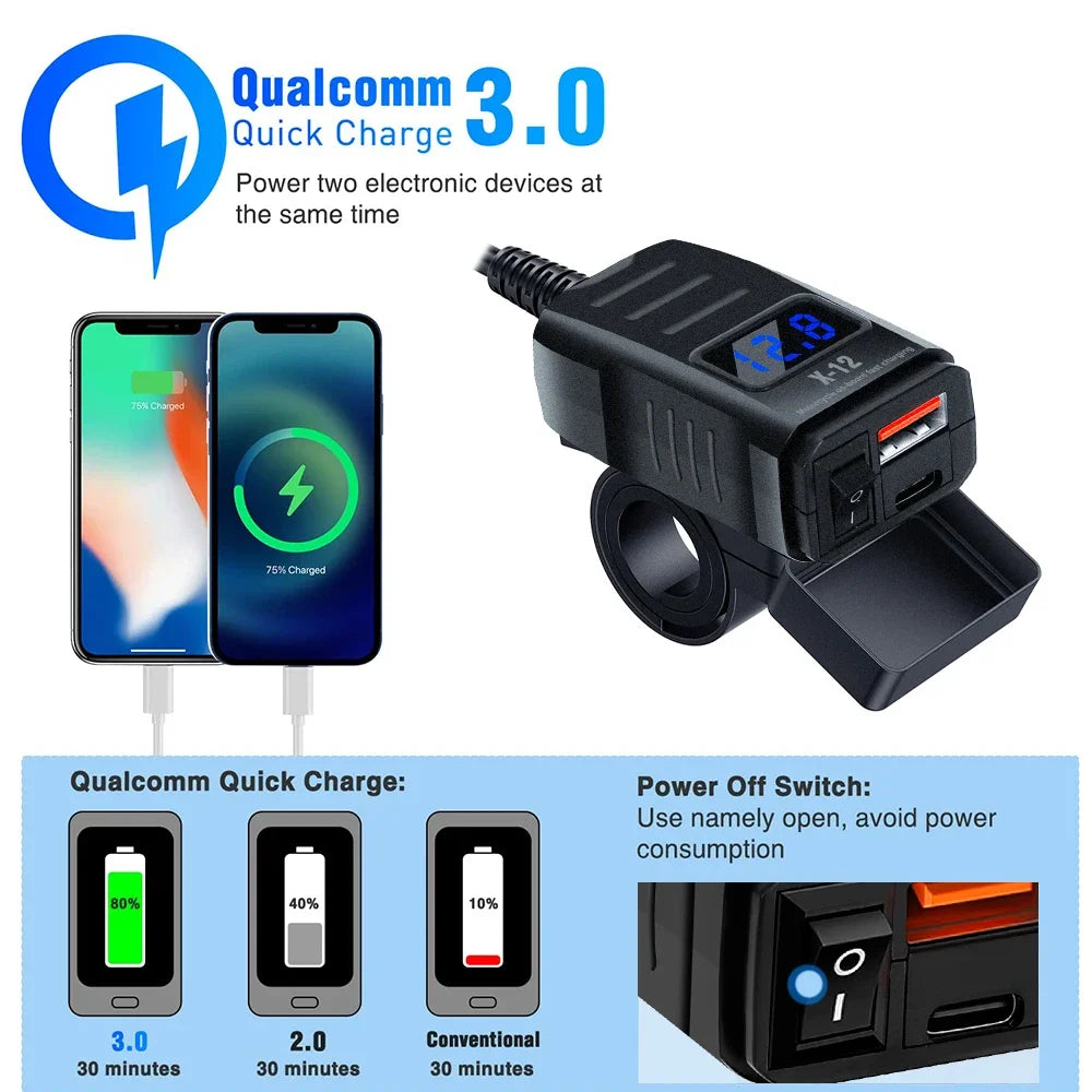 Motorcycle Vehicle-Mounted Charger Waterproof Adapter 12V-24
