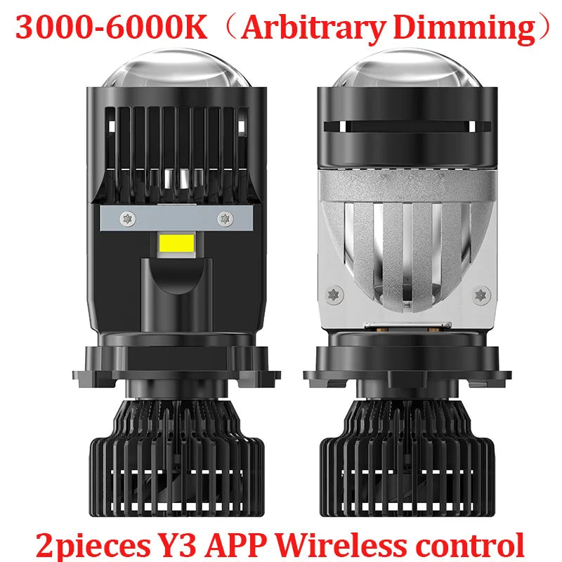 Y3 APP H4 Bi LED Canbus Double Copper Tubes 140W 4575 Chips Car Led Headlight H4 LED 3000K-6000K Mini Lens Projector Headlight
