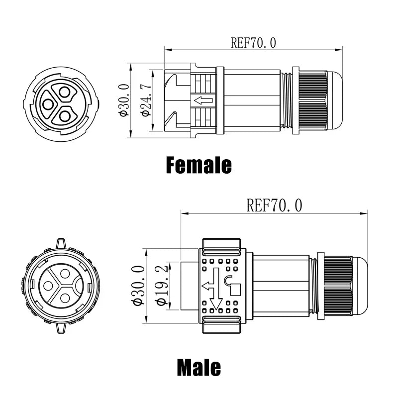 IP67 M25 Connector 2 3 Pin 50A Male Female Connectors 6-18mm
