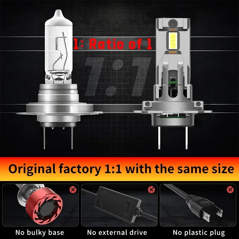 2PCS H7 H4 Wireless Mini LED Headlight Bulbs 6000K 12000LM 1