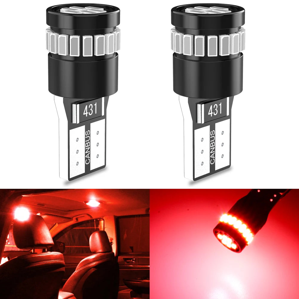 2pcs 360 Degree Lighting T10 W5W LED Bulbs Red Canbus 194 168 LED Clearance Orange Light Car Interior Trunk License Plate Lamp