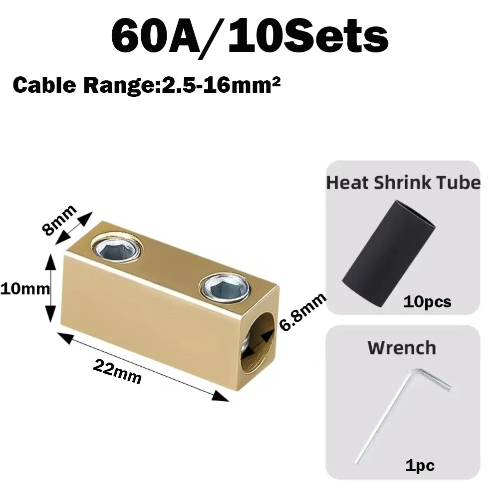 With Heat Shrink Tubing Brass Terminal Block Pressure Free High Current High Power Splitter Waterproof Wire Connector Electrical