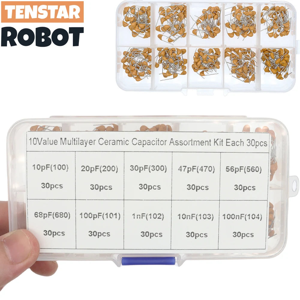 300pcs 10value 50v 10pf 20pf 30pf 47pf 56pf 68pf 100pf 1nf 1
