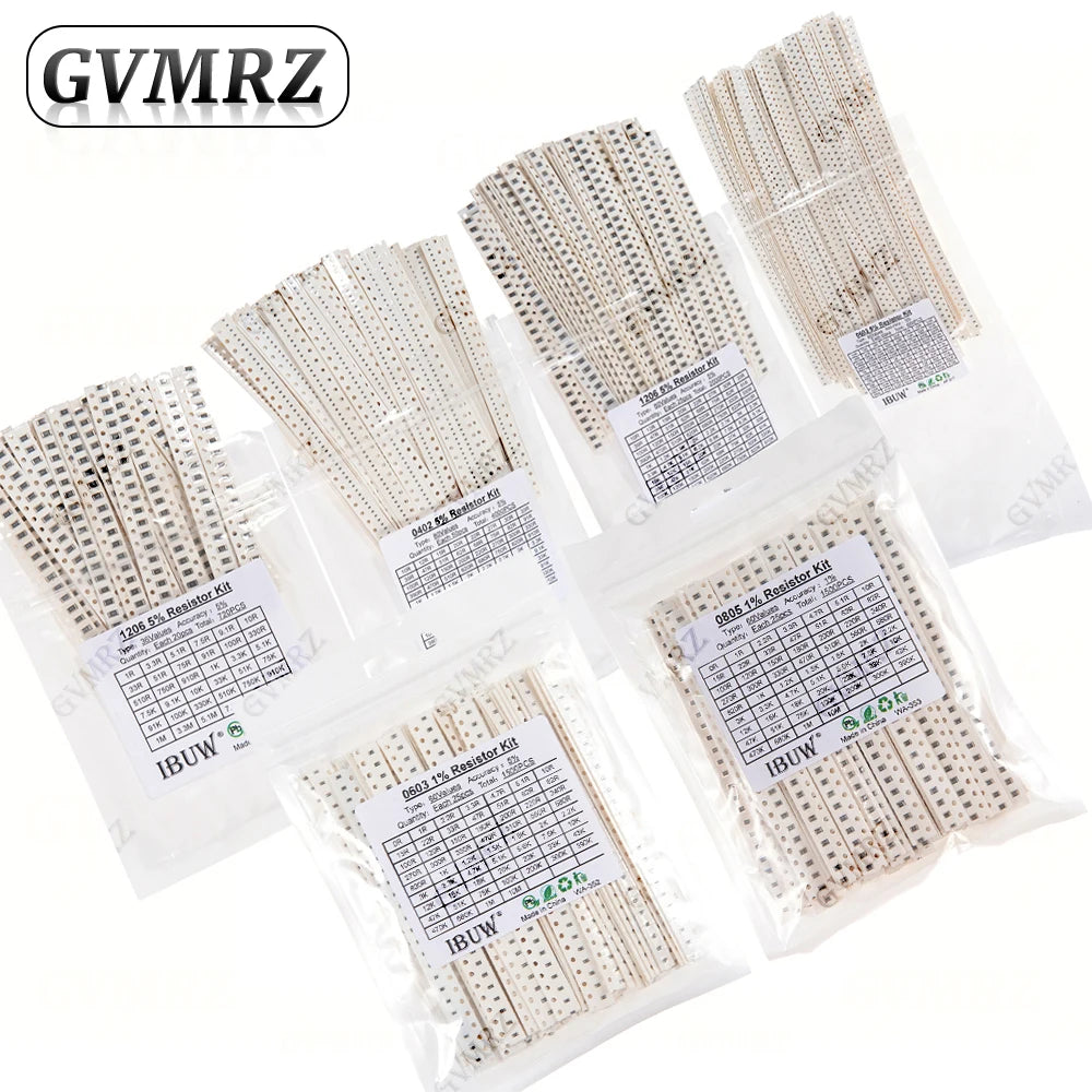 0201 0402 0603 0805 1206 1% 5% SMD Resistor Assorted Kit 1R-