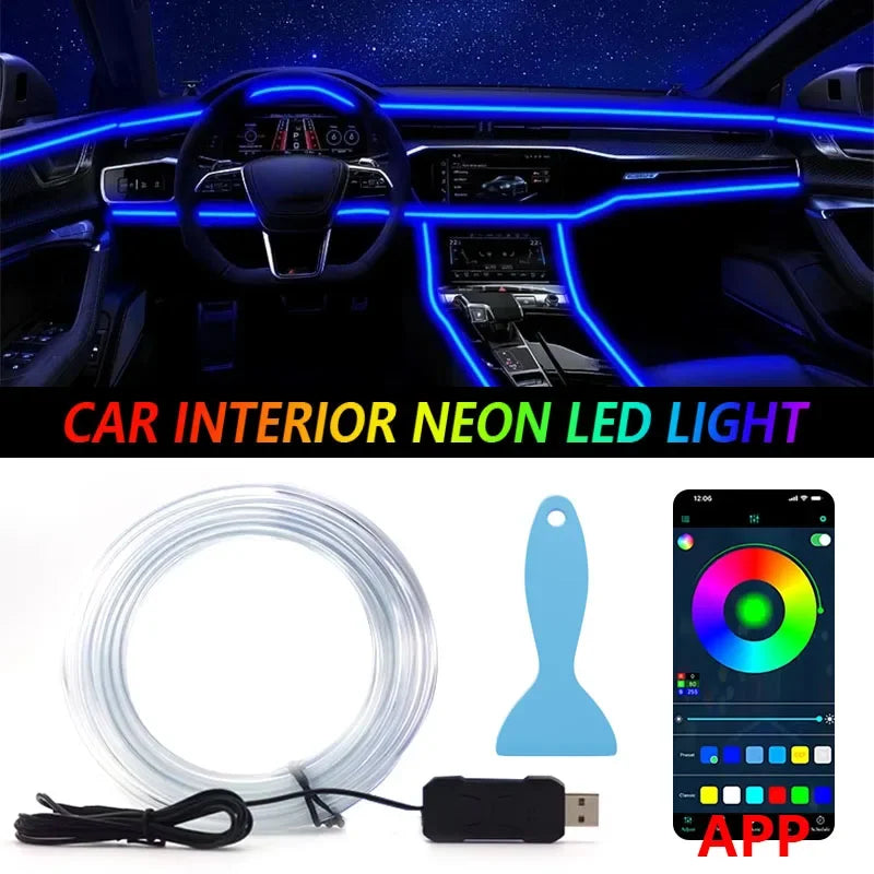 Car RGB Ambient LED Light Strip 1/2/3/4/5M APP Control USB F
