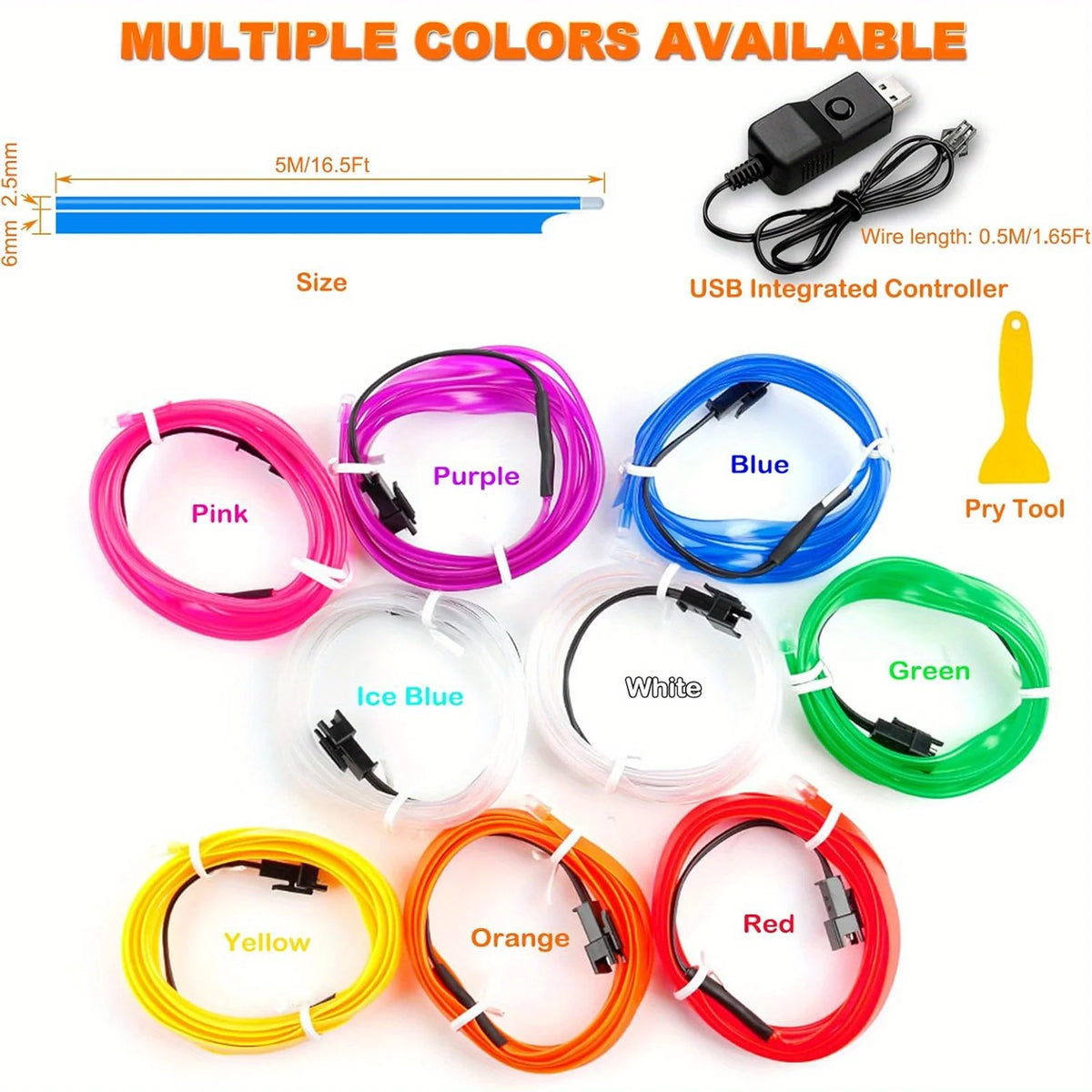 Car LED Strip Lights 196.85inch USB Neon Ambient Lighting Ki