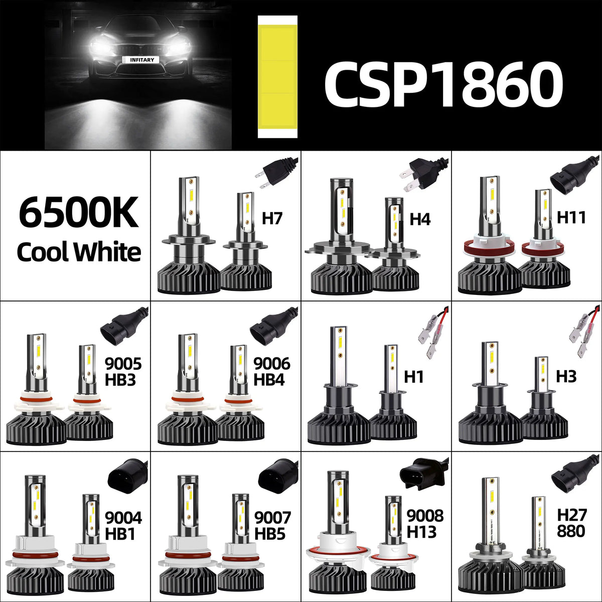 Infitary H7 H4 LED Car Headlight Canbus H11 H1 9005 9006 Hea