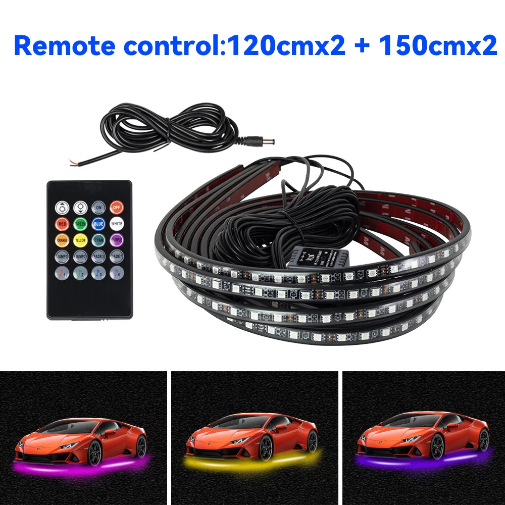 4IN1 LED Strip Car Bottom Underglow Light Flexible LED Underbody Light Auto Decorative Ambient Atmosphere Lamp DRL For Car 12V