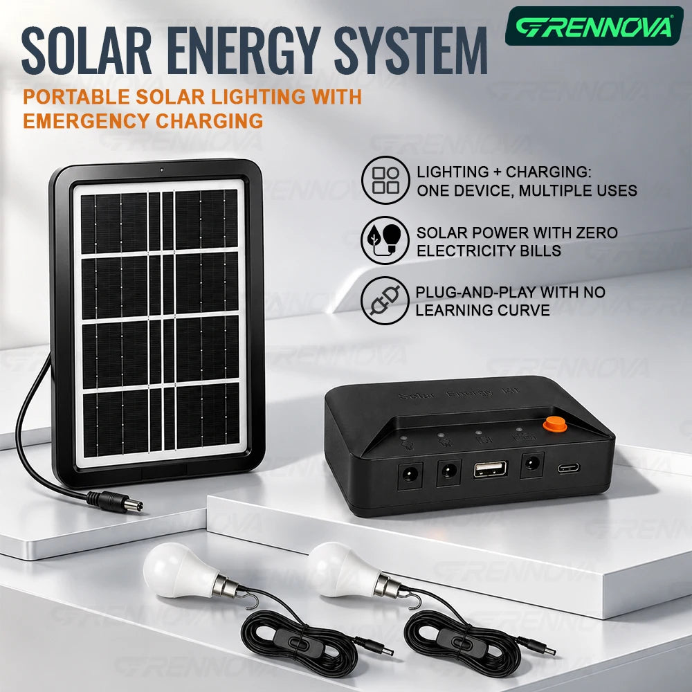 Camp Emergency Home Lighting Solar Panel Kit Portable Dual L