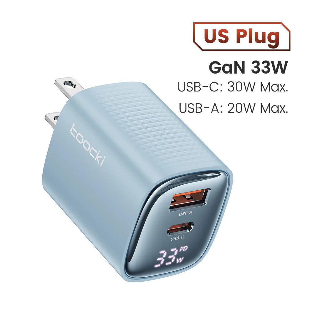 Toocki 33W GaN USB C Charger Digital Display PD Fast Charging For iPhone 15 14 Max Pro iPad For Xiaomi Poco Samsung S23 Charger