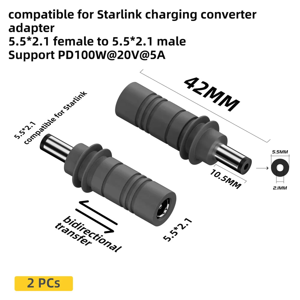 USBC Female to DC5521 Male/DC Female to DCMale Power Adapter For Starlink Mini PD100W Connector Charge Barrel Jack Power Adapter