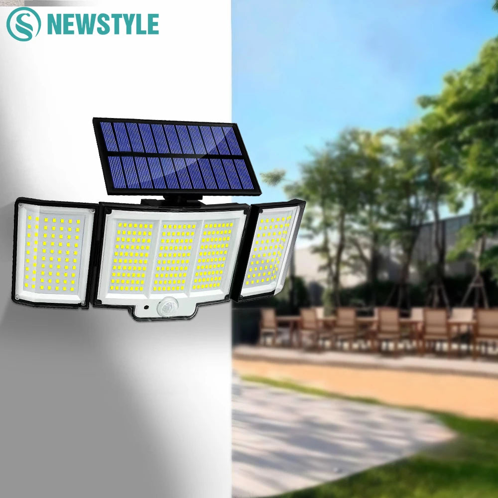 Solar Lights Outdoor 348LED 3 Heads Waterproof Solar Powered