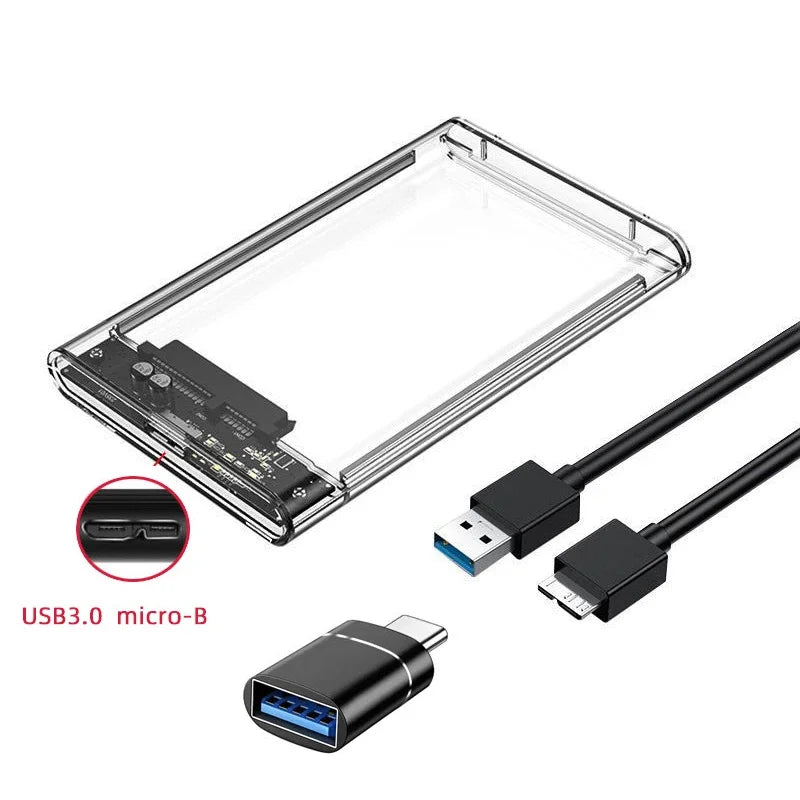USB 3.0/Type C HDD Enclosure 2.5 inch SATA SSD External Hard Drive Case with 5Gbps Transfer Speed Clear Harddisk Boxs Tool-Free