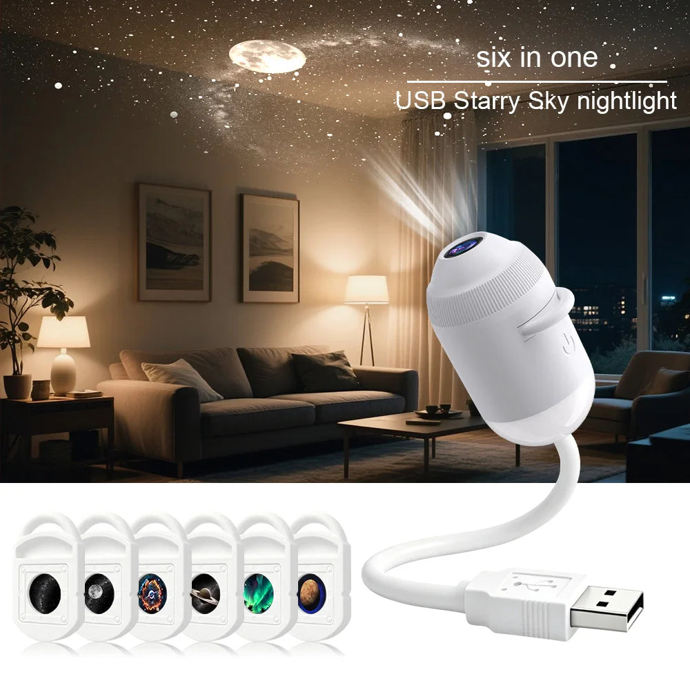 USB Starry Sky Projector Light Adjustable-Angle Car Ambient Light Decorative Light for Bedrooms Living Rooms and Car Interiors