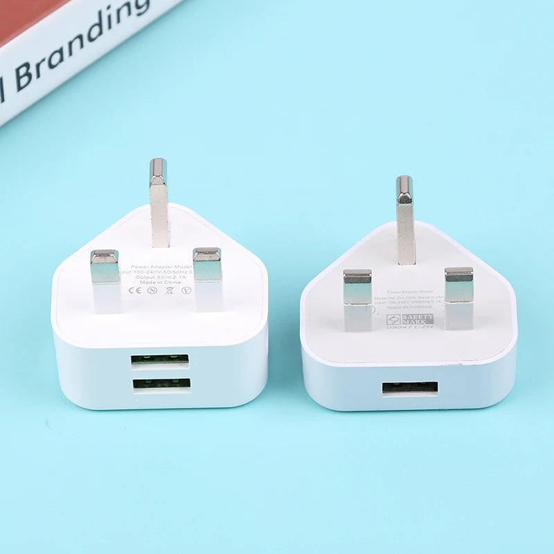 Universal UK Plug 3 Pin Wall Charger Adapter With 1/2 USB Po