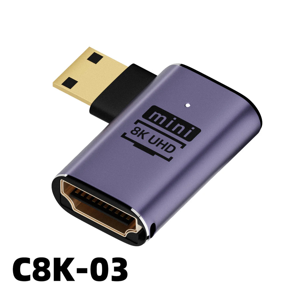 360 Degree Angled U-shaped L Converter Mini HDMI Male to HDMI-compatible 2.1V Female Extension 4K 5K 3D UHD 8K 60Hz Adapter
