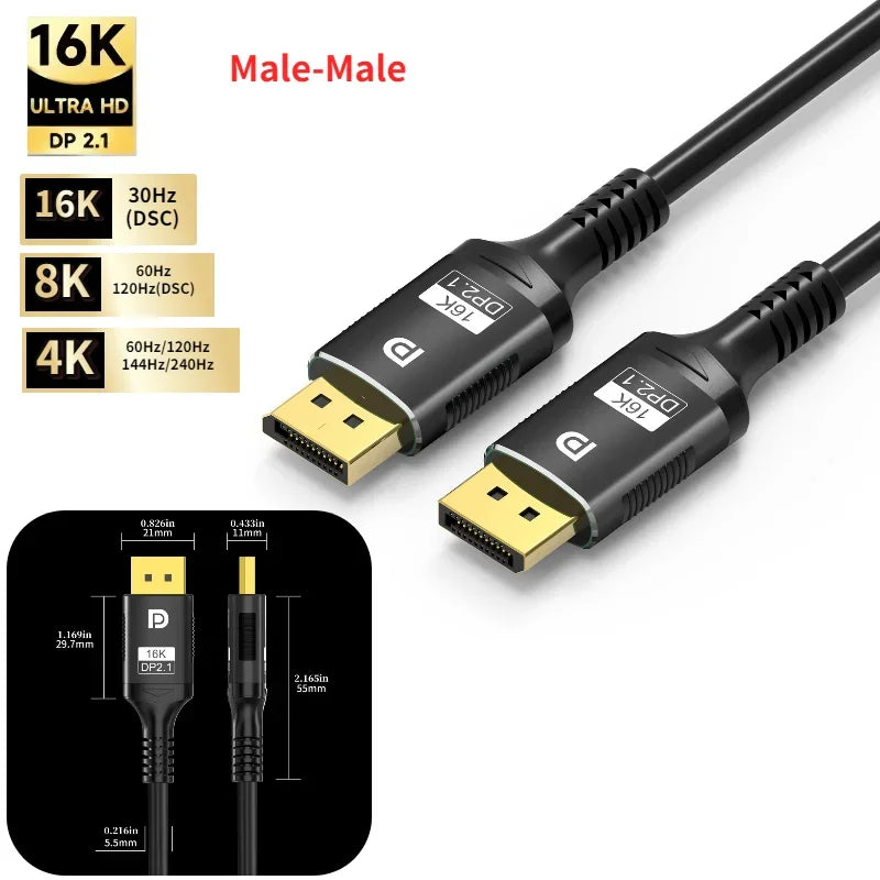 DisplayPort to DisplayPort Cable DP to DP Cable Supports 8K 60Hz 4K 240Hz Compatible For Monitor / Projector / HDTV