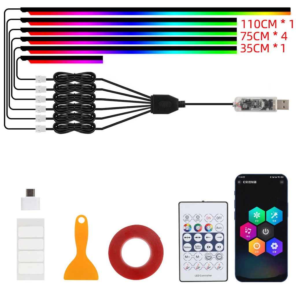 10 in 1 Car Interior Acrylic LED Ambient Lights For Tesla USB APP Remote Control RGB Symphony Atmosphere Lamp with Cigar Lighter