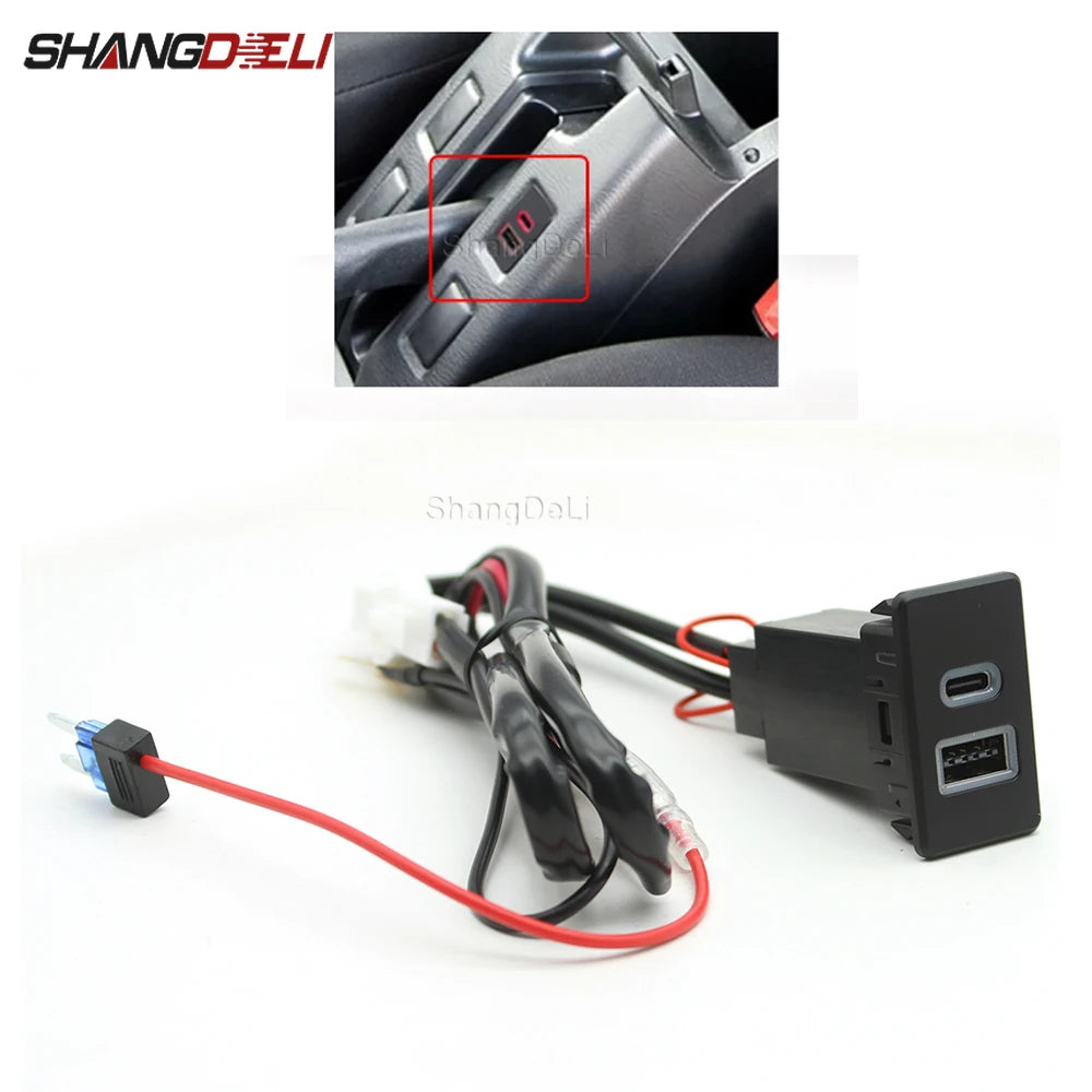 Car USB Charger PD Fast Phone Charging QC3.0 Dual Port Inter
