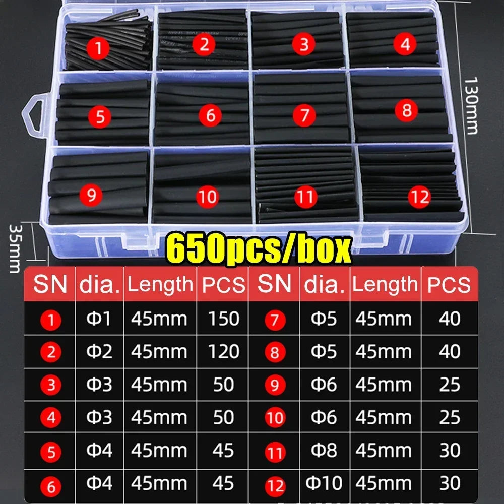 127/165/328/560/650/800pcs Heat Shrink Tubing Kit 2 1 Shrinkable Wire Shrinking Wrap Wire Connect Cover Cable Repair Protection