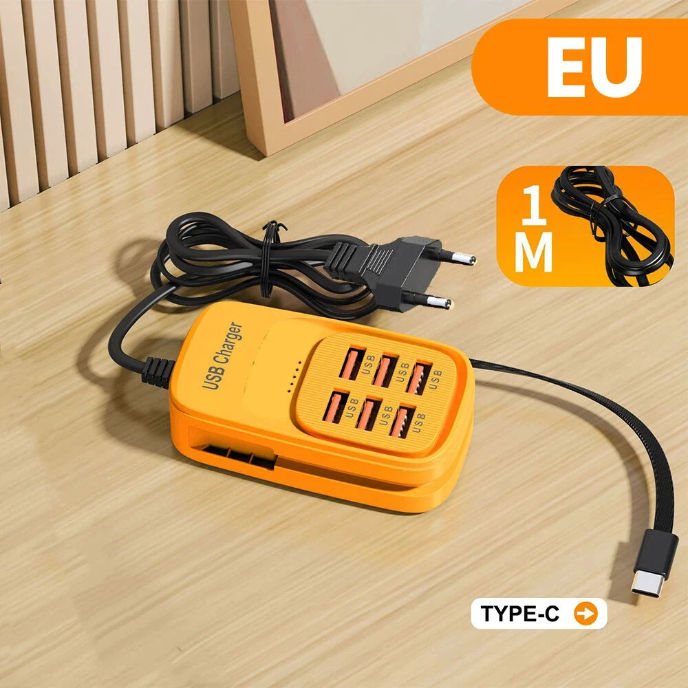 6 in 1 Multi Port USB Charging Station 3PD 3USB Desktop Power Strip Fast Charging Adapter EU UK US Plug Travel Charging Socket