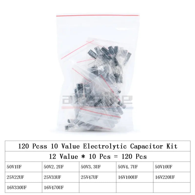 120/200/500Pcs 16V 25V 50V 0.1uF - 1000uF Aluminum Electroly