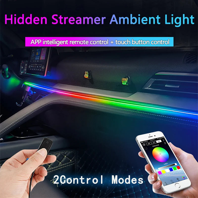 Car Ambient Light/64 Colors Acrylic LED Lamp Strips/RGB Car 