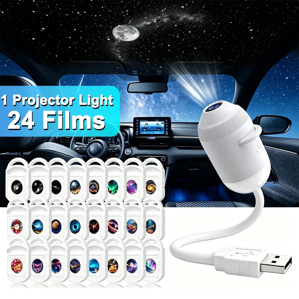 USB car mounted 360 adjustable starry sky environment projection light roof starry sky projection environment lighting control