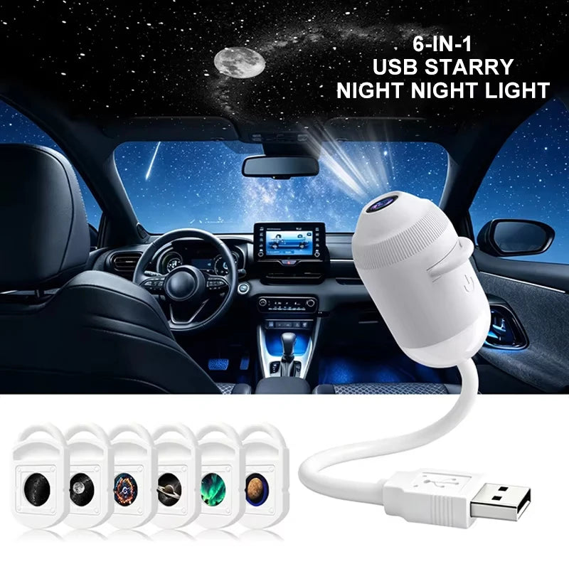 USB Starry Sky Projector Night Light 360 Adjustable Galaxy Atmosphere Lamp for Car Interior Home Bedroom Romantic Nightlight