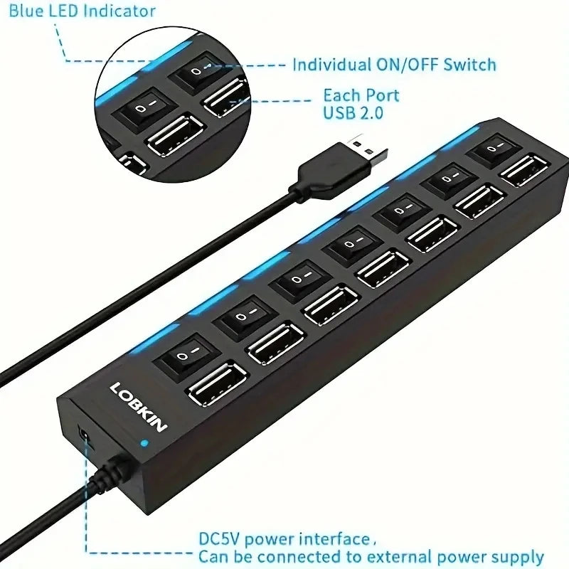 High Speed 4/7 Ports USB HUB 2.0 Adapter Expander Multi USB 