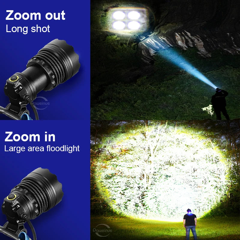 1600W Super Bright LED Headlight Hight Power Head Torch USB 