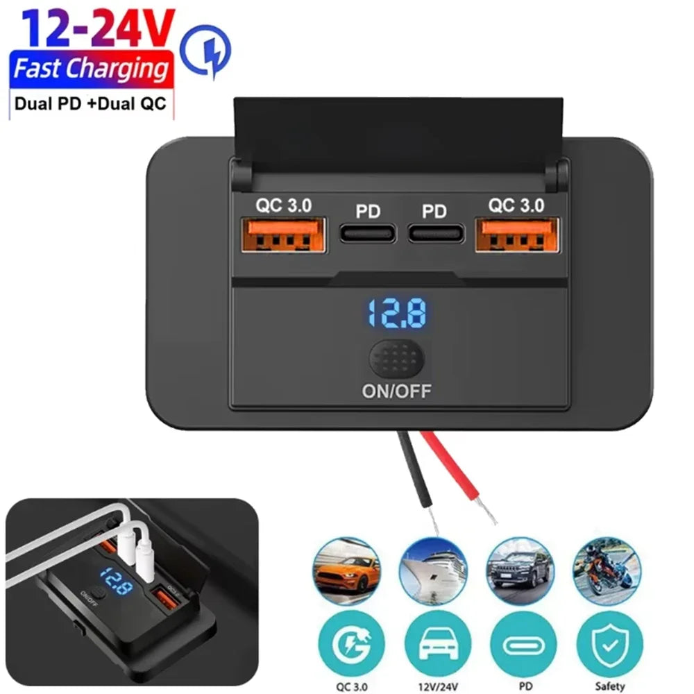 Dual PD USB C Adapters Outlet Car Charging Port Socket Wall 