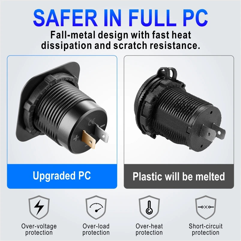 12v car usb charger fast charge Outlet Socket With Voltmeter