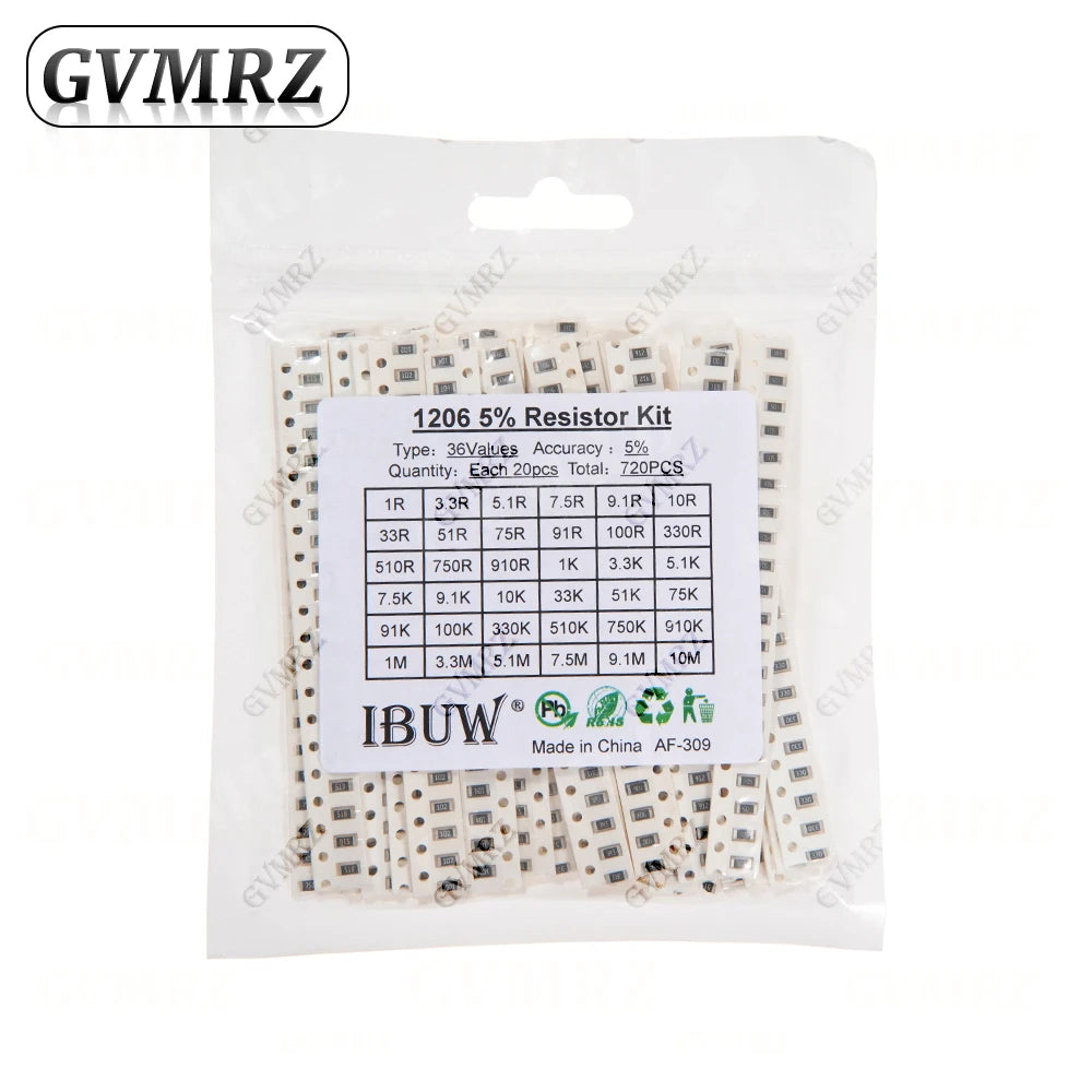 0201 0402 0603 0805 1206 1% 5% SMD Resistor Assorted Kit 1R-1M 10K 100K 1K 100R Resistance Set DIY 1R00 0R82 0R47 0R33