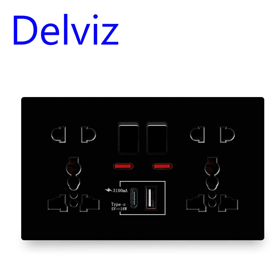 Delviz Wall Quick Charge Socket 18W Type-C Ports Dual Switch