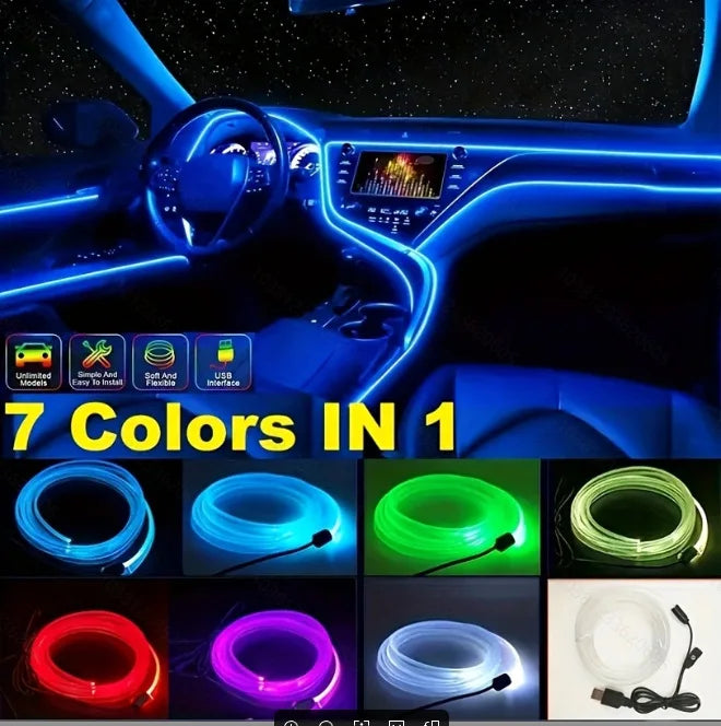 1/2/3/4/5M RGB Car Interior Ambient LED Light Strip Invisible USB Fiber Optic Atmosphere Lamp Support Door Decoration Lamp