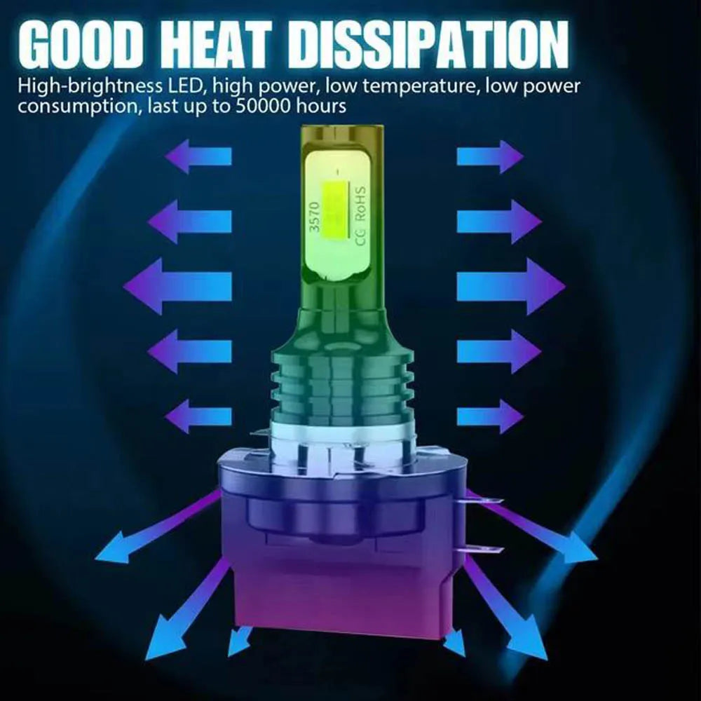 2Pcs H15 LED H11B Headlight Bulbs Canbus Error Free 6000K Wh