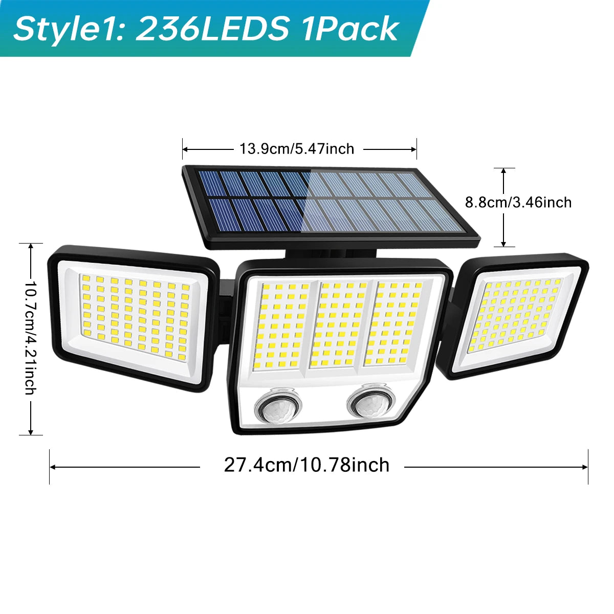 Solar Lights Outdoor Waterproof Super Bright Cordless Solar Motion Sensor Light 3 Adjustable Heads 270 Wide Angle Illumination