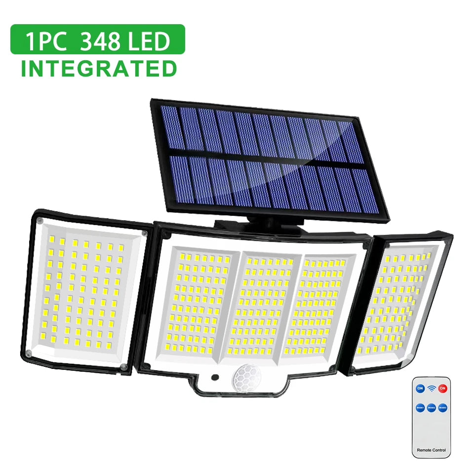 Solar Light Outdoor 328/348 LED Integrated Super Bright Motion Sensor Strong Power IP65 Waterproof 3 Working Modes Garden Wall