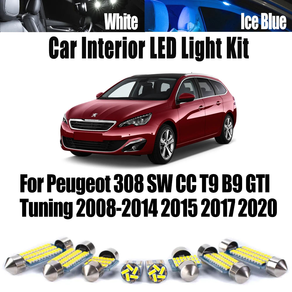 LED Interior Light Kit for Peugeot B9 T9 2008-2012 - Canbus Error-Free Interior Bulbs