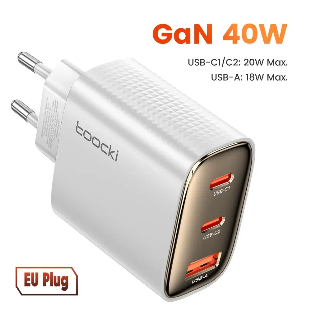 Toocki 40W GaN USB Charger Type C QC 4.0 Quick Charge Dual Type C Fast Phone Charger For iPhone 15 14 13 12 Pro Max Samsung S23