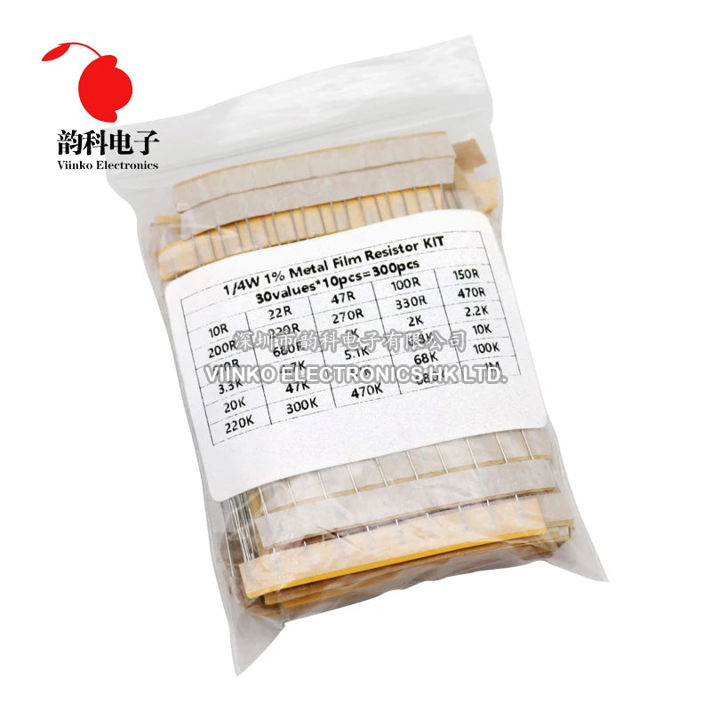 300PCS 1/4W 1/2W 1W 1% Metal Film Resistor Assortment Kit 10