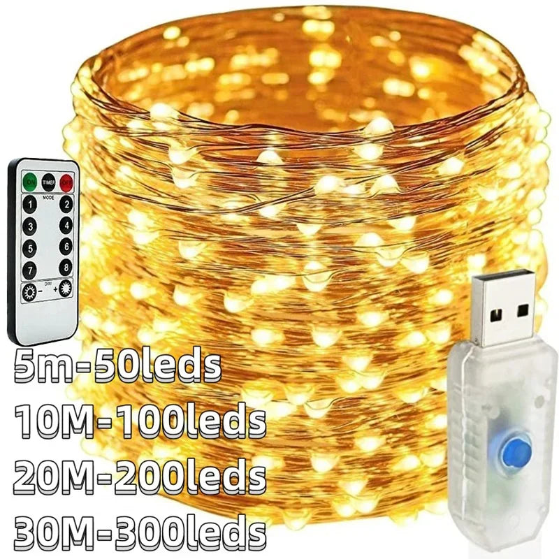 5M-30M USB String Lights 8 Modes Fairy Lights Copper Wire LE