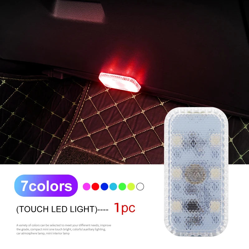 LED Touch Light Mini Wireless Car Interior Lighting Auto Roof Ceiling Reading Lamp for Door Foot Trunk Storage Box USB Charging