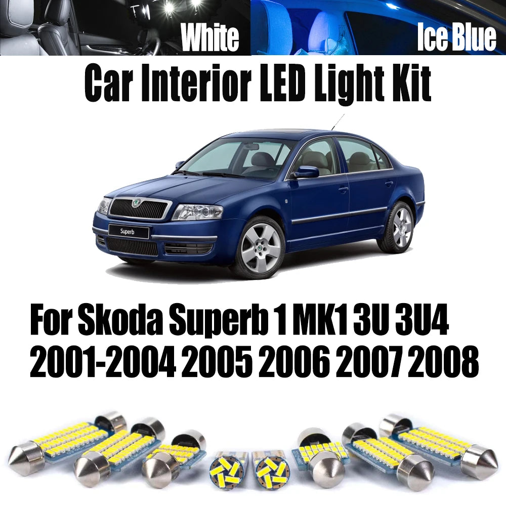 13-Piece LED Interior Light Kit for Skoda MK1 2001-2005 - Canbus Error-Free Interior Bulbs