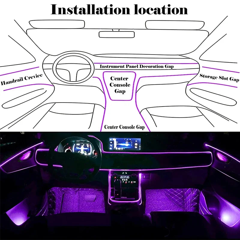 Flexible EL Wire Lights With App Control Ambient Atmosphere 