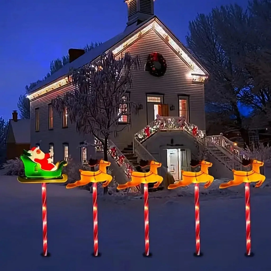 5Pcs/Set Solar Christmas Santa Claus&Deer Pathway Lights wit